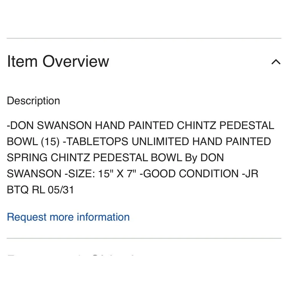 Don Swanson TableTops Unlimited Hand Painted‎ Chintz Pedestal Fruit Bowl Vintsge